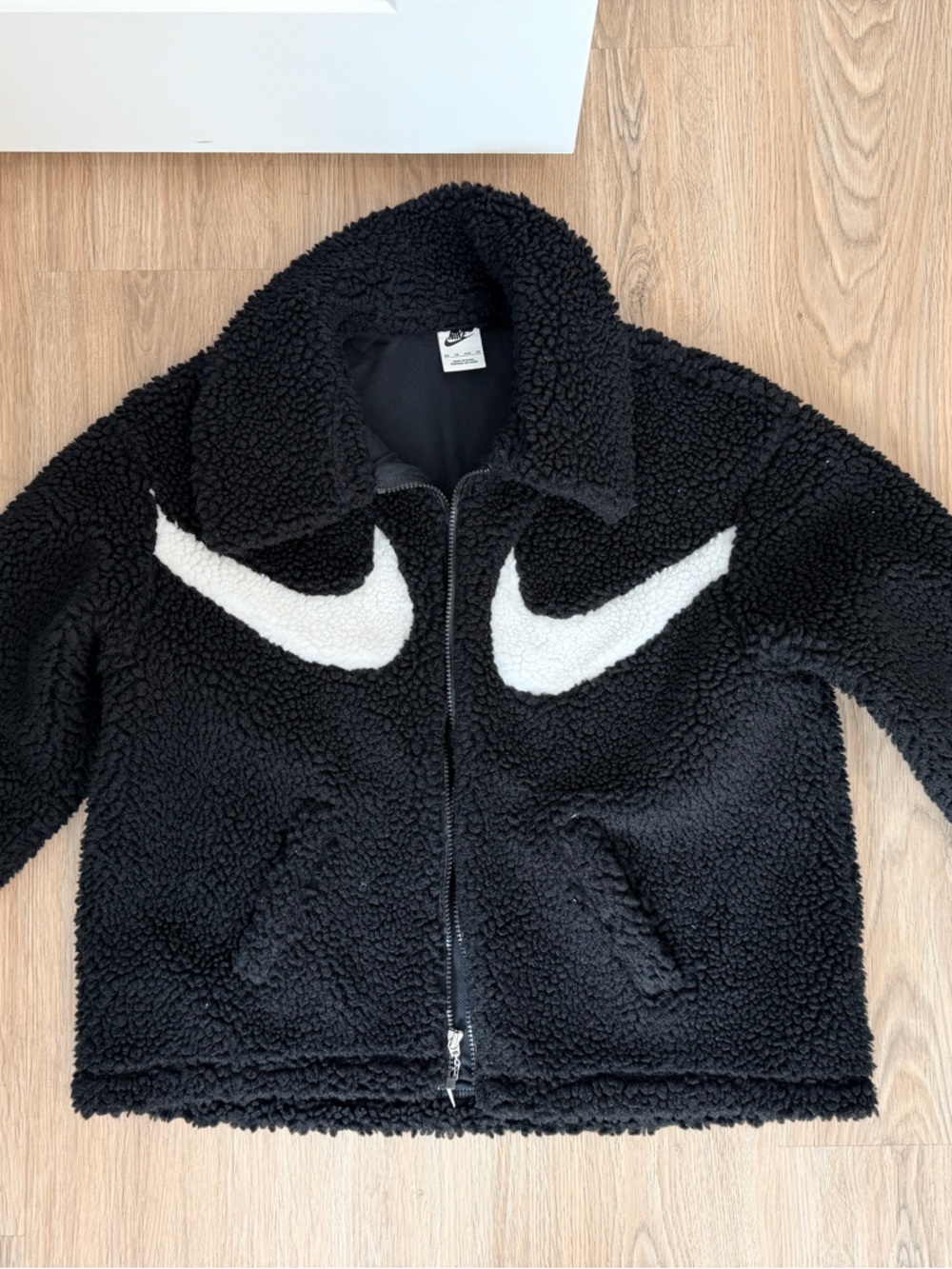 Nike Black Teddy Jacket with White Swooshes
